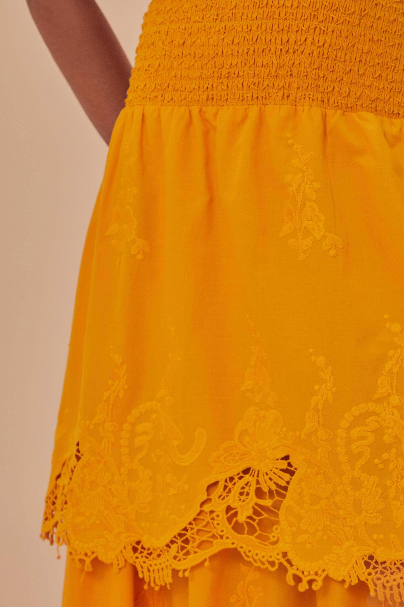 Yellow Mustard Tiered Lace Midi Skirt, MUSTARD / XXS Product Image