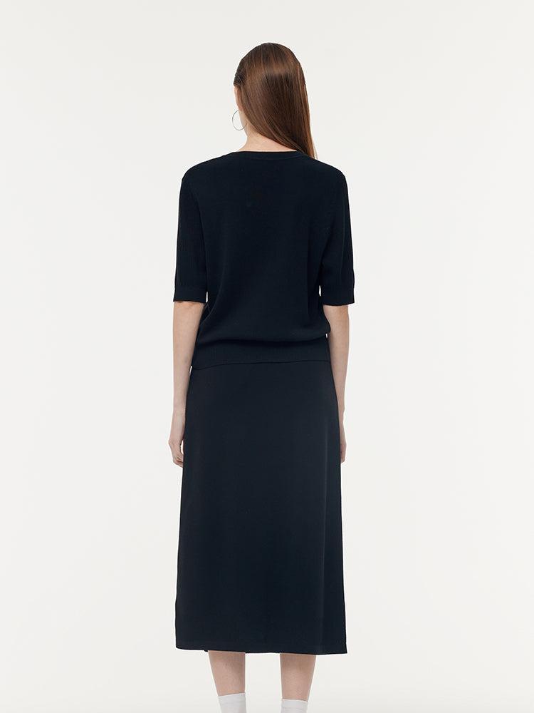 Contrast Stitch Knit Top And Skirt Two-Piece Set Product Image