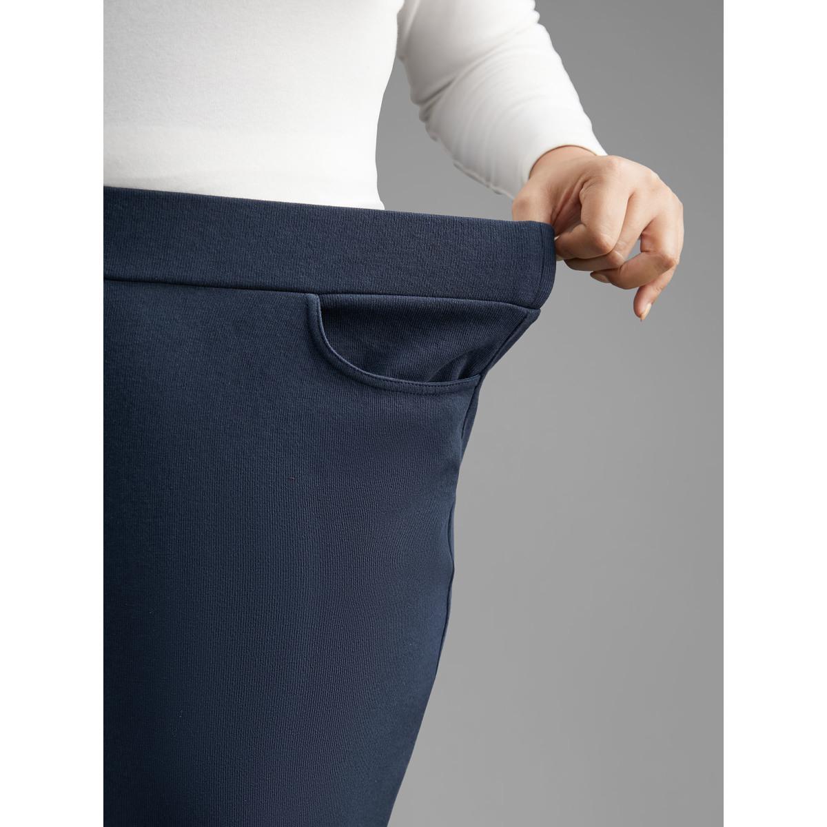 Plus Size Plain Textured Stretchy Bootcut Pants Women Indigo Elegant Bootcut Mid Rise Everyday Pants BloomChic 22-24/3X Product Image