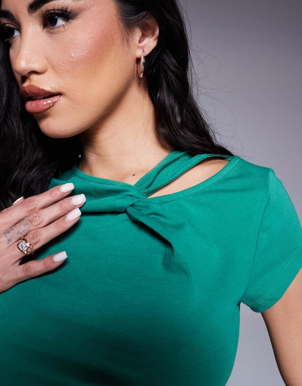 ASOS DESIGN short sleeve T-shirt with twist detail in green Product Image
