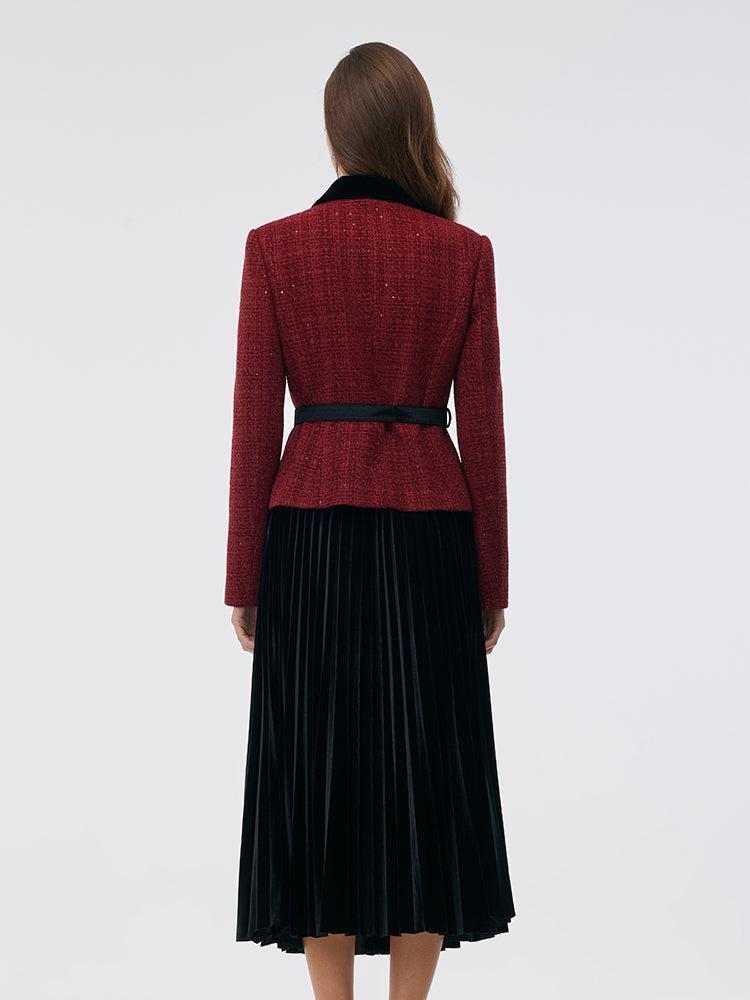 Wool Blend Sequins Jacket And Velvet Pleat Skirt Two-Piece Set With Be Product Image