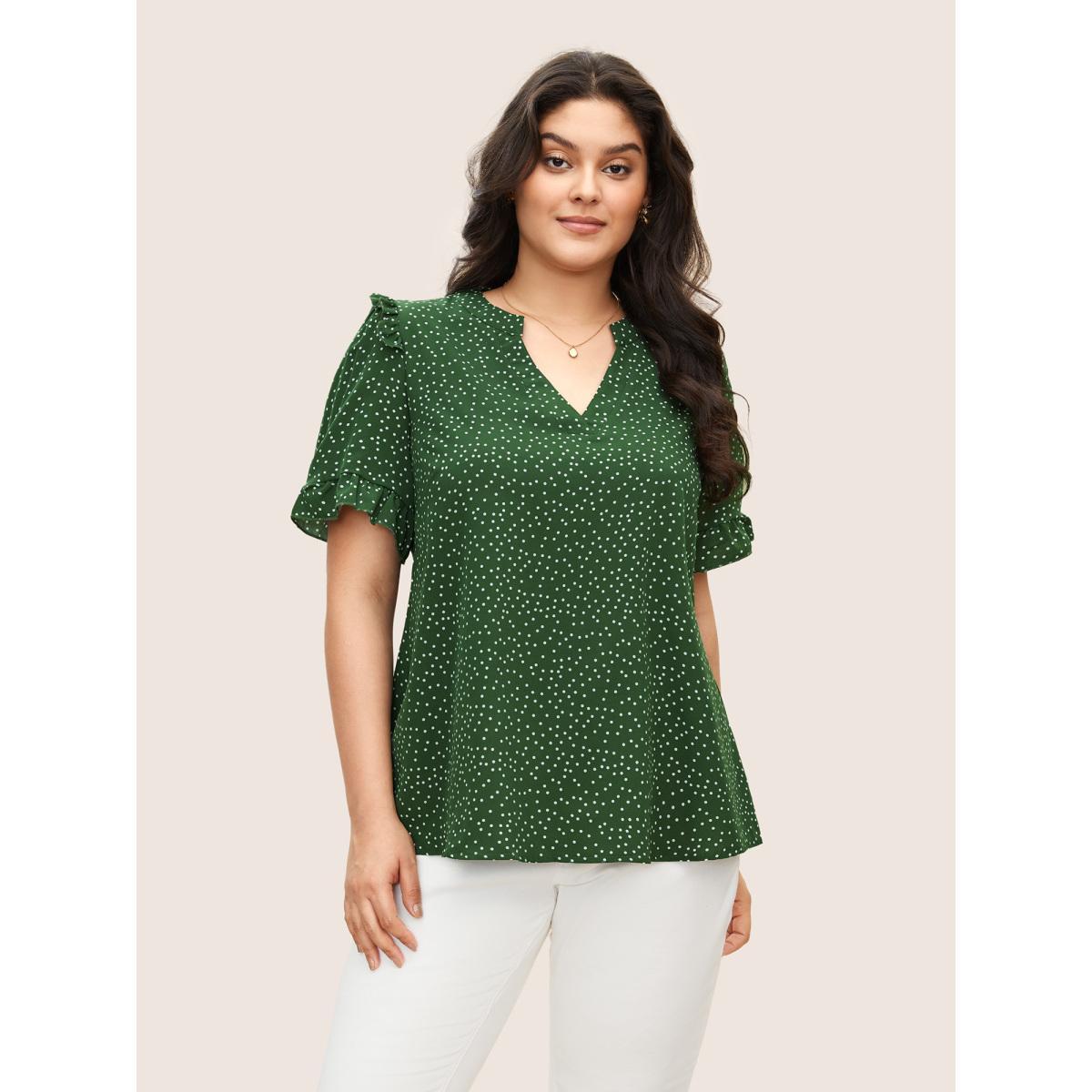 Polka Dot Ruffles Plus Size Women Blouses Elegance Casual Ruffles Ruffle Sleeve Short Sleeve V Neck Dailywear Blouses BloomChic Product Image