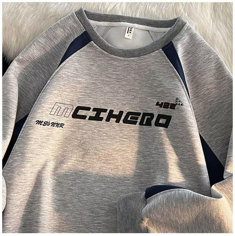 Raglan-Sleeve Round Neck Lettering Sweatshirt Product Image