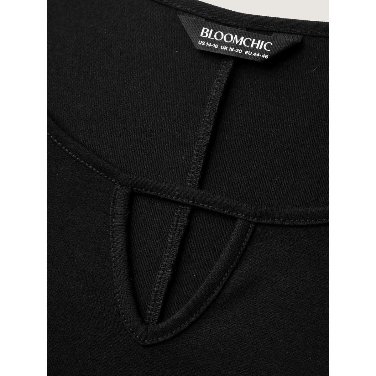 Plus Size Sleeve Cut-Out Cold-Shoulder T-Shirt Black Women Cut-Out Round Neck Everyday-Casual T-shirts BloomChic 10/M Product Image