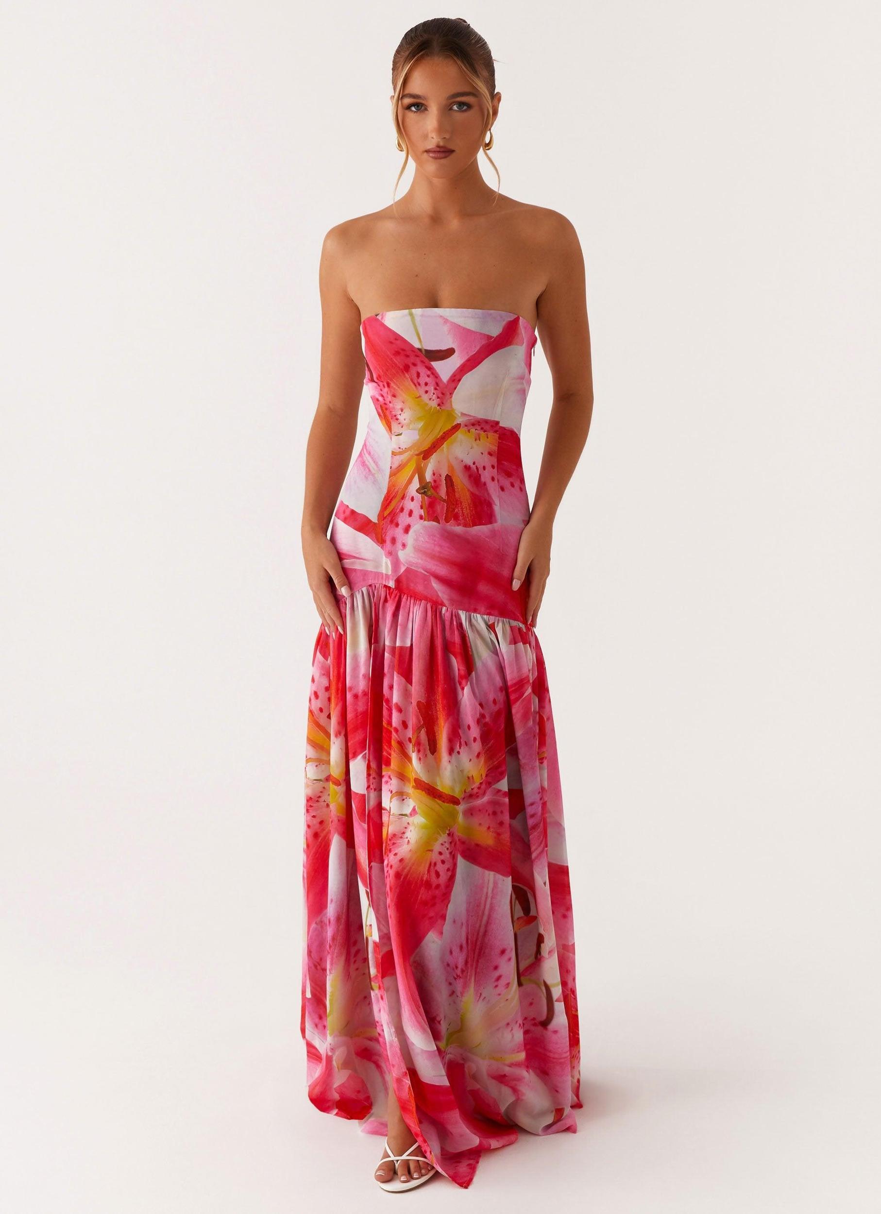Eden Strapless Maxi Dress - White Pink Lilly Product Image