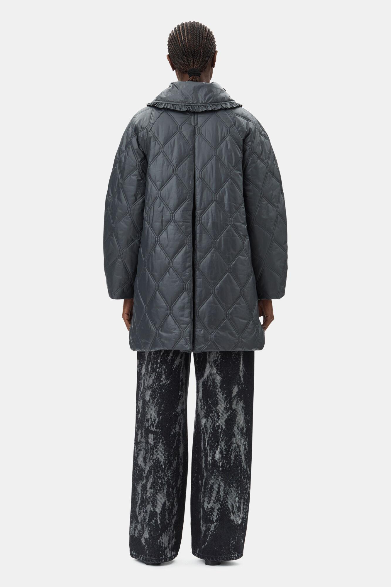 Black Shiny Quilt Midi Jacket Product Image