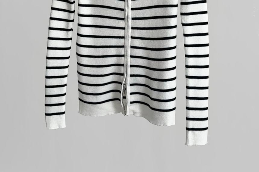 Striped Zip-Up Cardigan Product Image