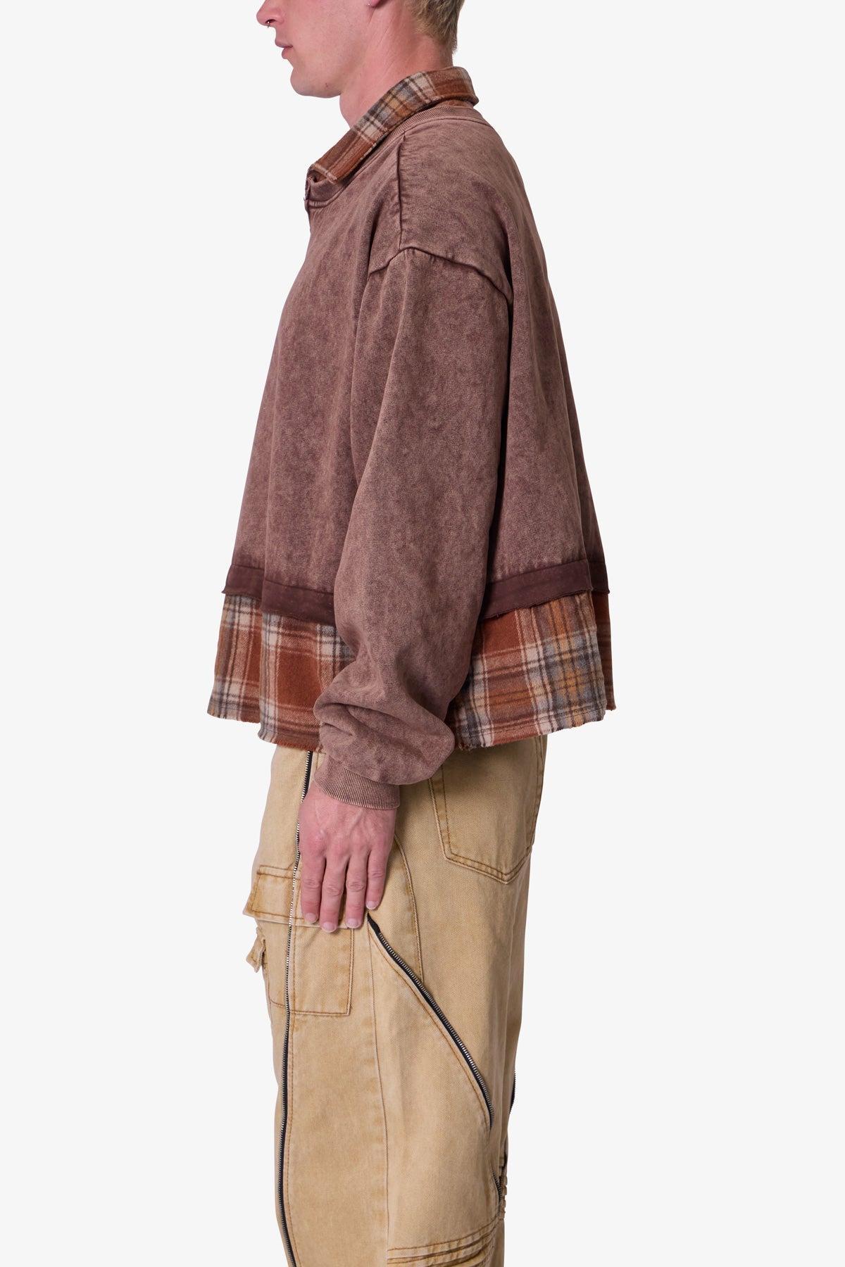 Flannel Crew Pullover Sweater - Brown Product Image