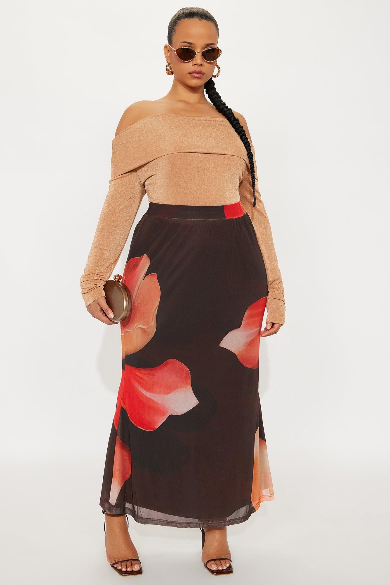 Into The Night Floral Mesh Maxi Skirt - Brown/combo Product Image