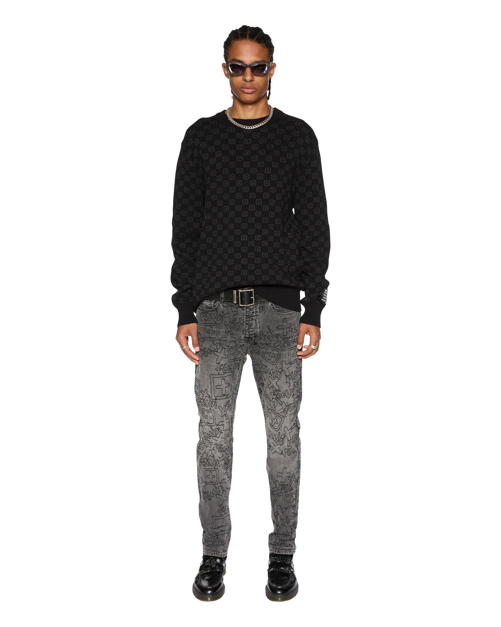 BOX KNIT CREW WASHED BLACK Male Product Image