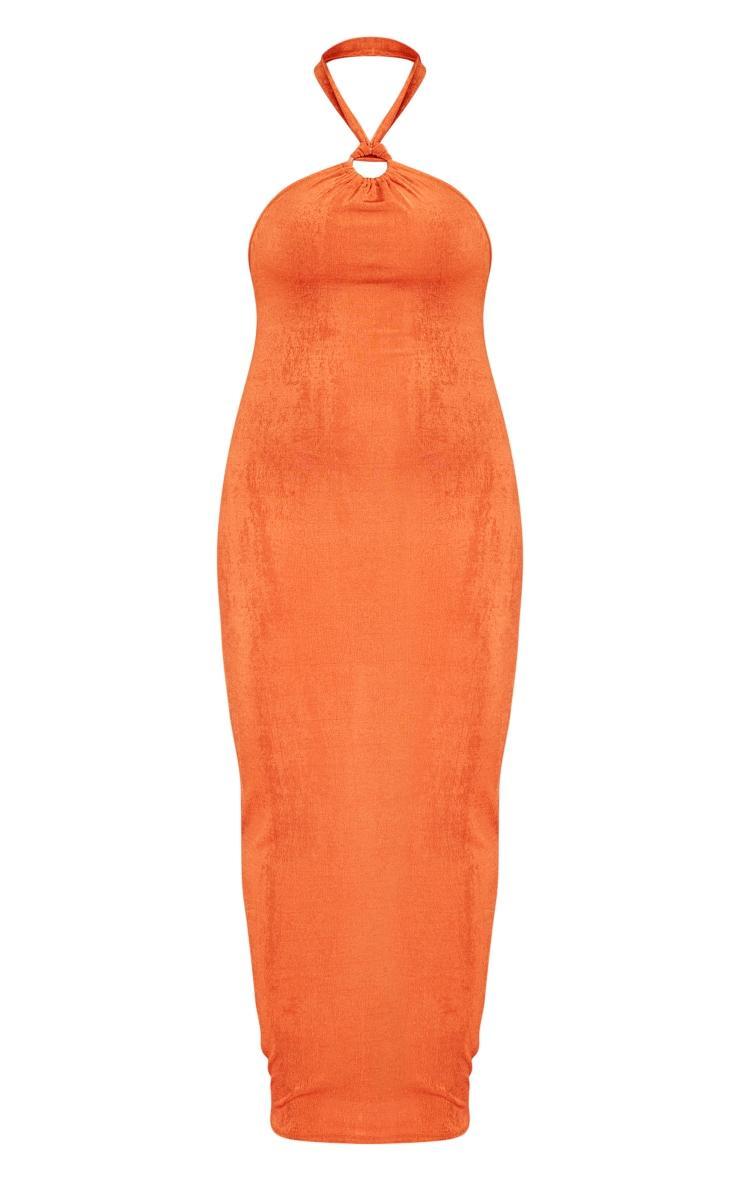 Plus Rust Acetate Slinky Ring Detail Midi Dress Product Image