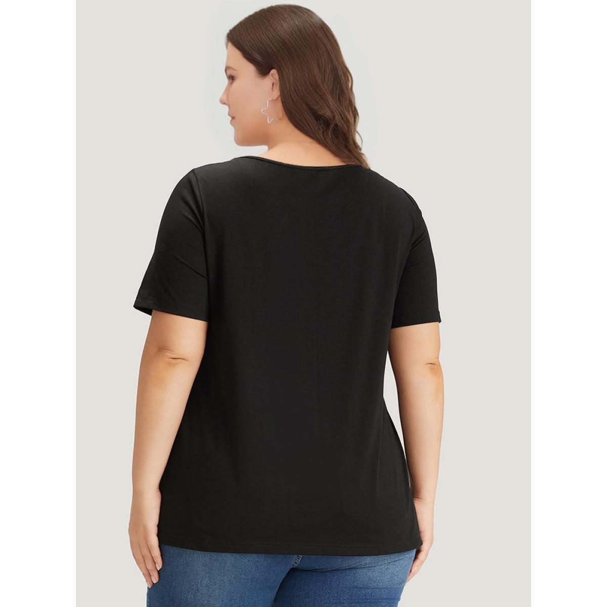 Plus Size Supersoft Essentials Solid Crew Neck Cut Out T-shirt Black Women Casual Cut-Out Plain Round Neck Dailywear T-shirts BloomChic 14-16/1X Product Image