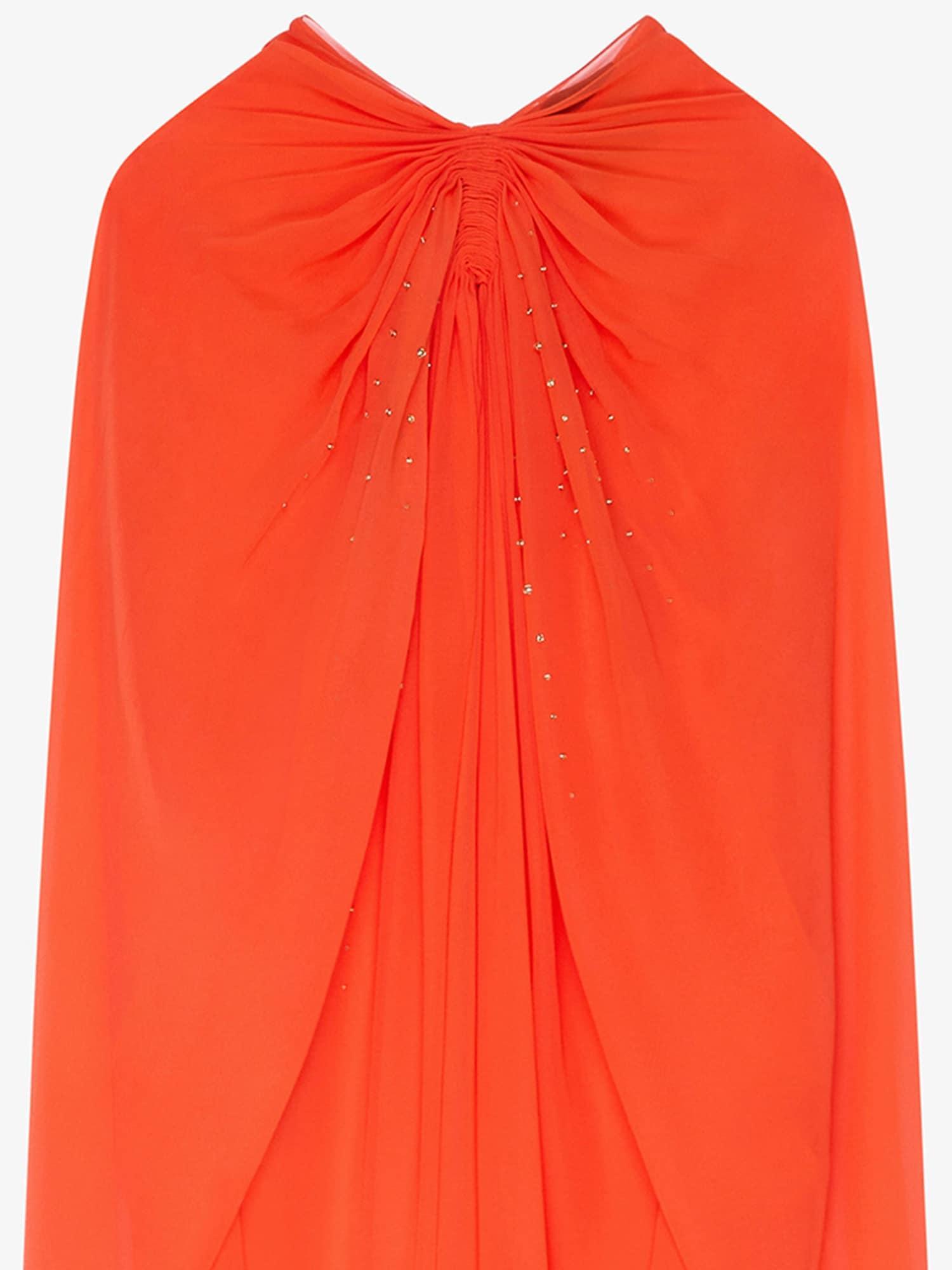 Evening cape dress in silk georgette with pearls Product Image