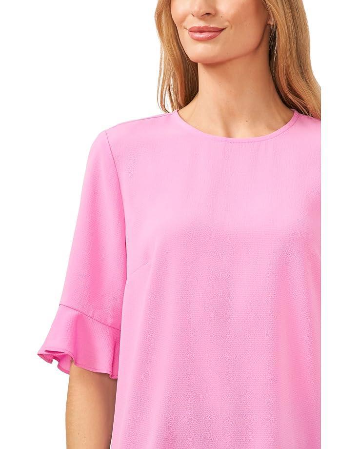 Short Sleeve Half Button Flowy Blouse Product Image