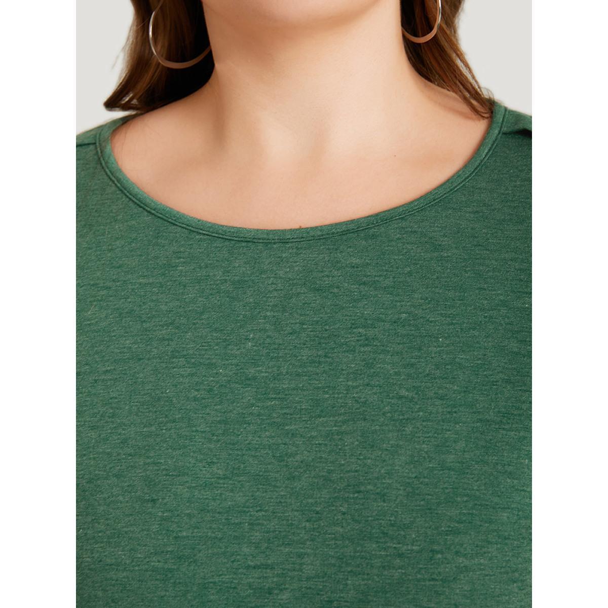 Plus Size Solid Round Neck Button Detail Dolman Sleeve Sweatshirt Women DarkGreen Casual Elastic cuffs Round Neck Dailywear Sweatshirts BloomChic 22-24/3X Product Image