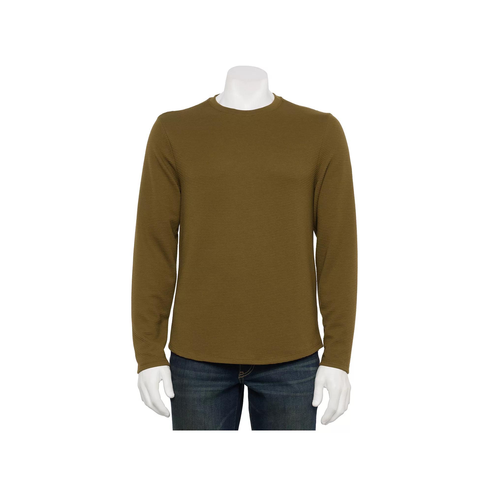 Men's M Magaschoni Long Sleeve Crew Neck Rib Textured Top, Size: Medium, Green Product Image