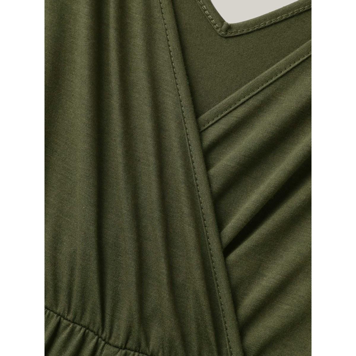 Plus Size ArmyGreen Stretchy Knit Pockets Cross Back Jumpsuit Women At the Office Sleeveless V-neck Work Loose Jumpsuits BloomChic 18-20/2X Product Image