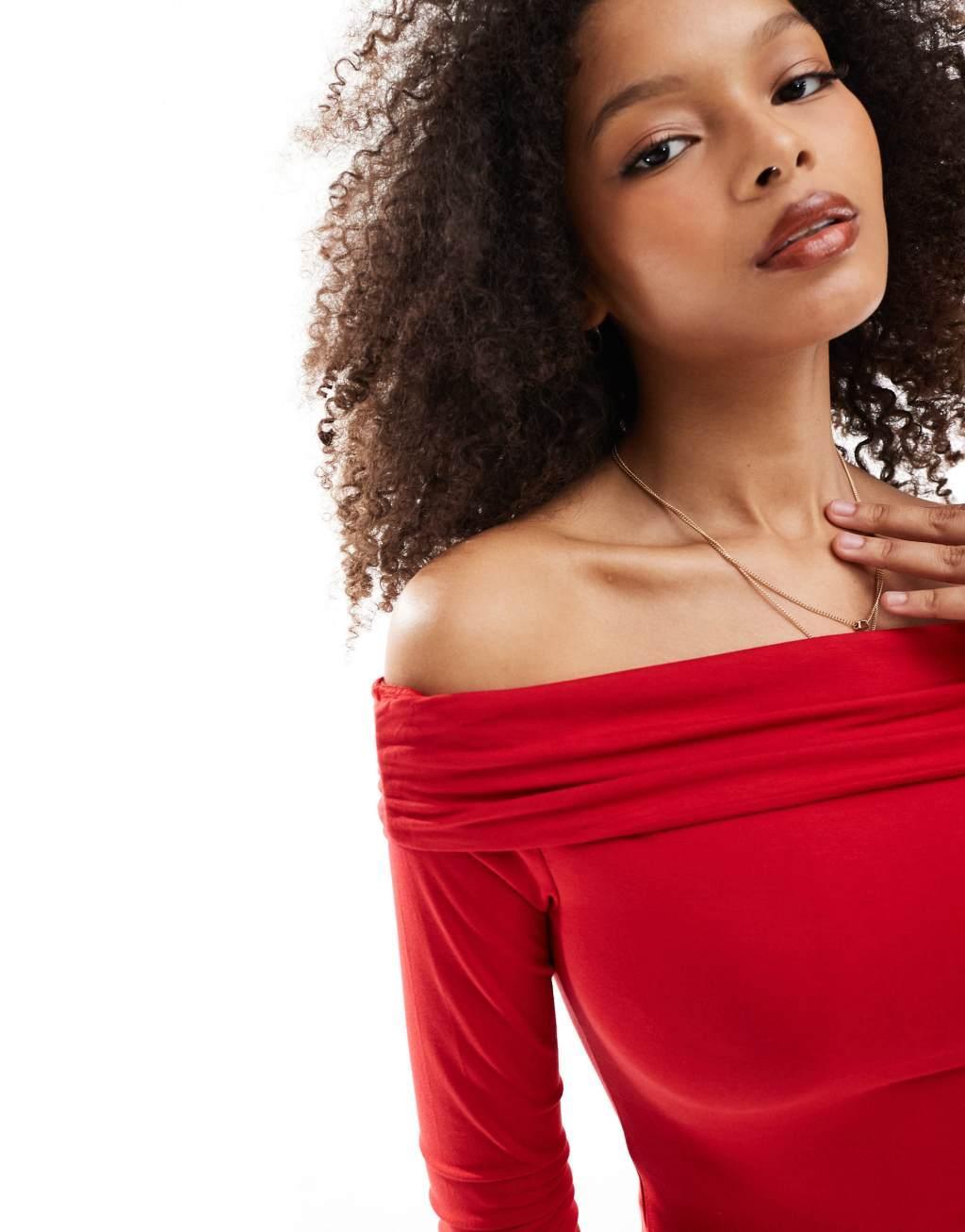 Miss Selfridge long sleeve drape multi fit top in red Product Image