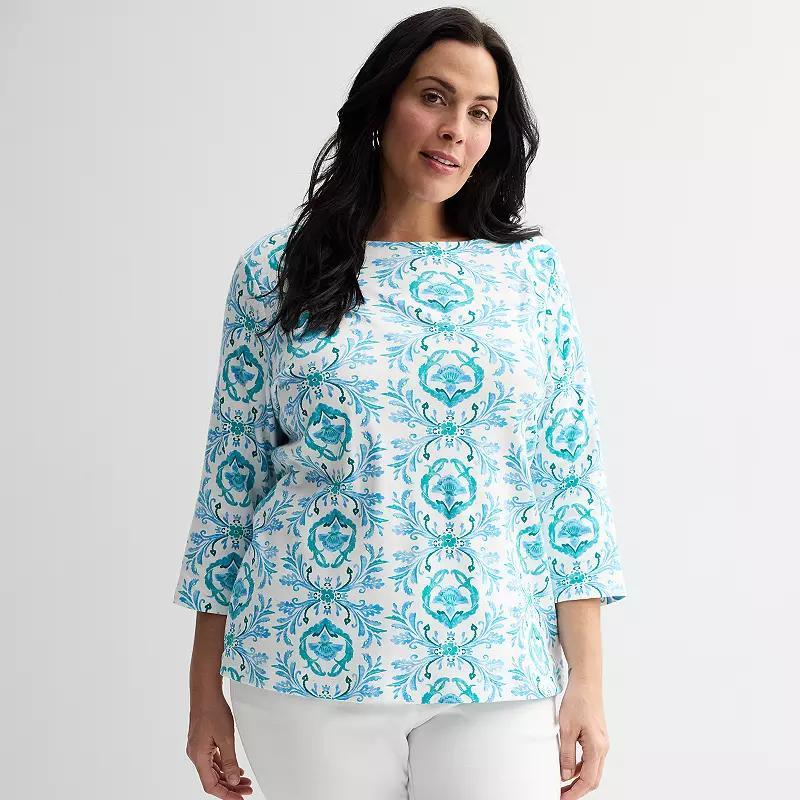 Plus Size Croft & Barrow® Boatneck Top, Women's, Size: 0X, Blue White Tile Product Image