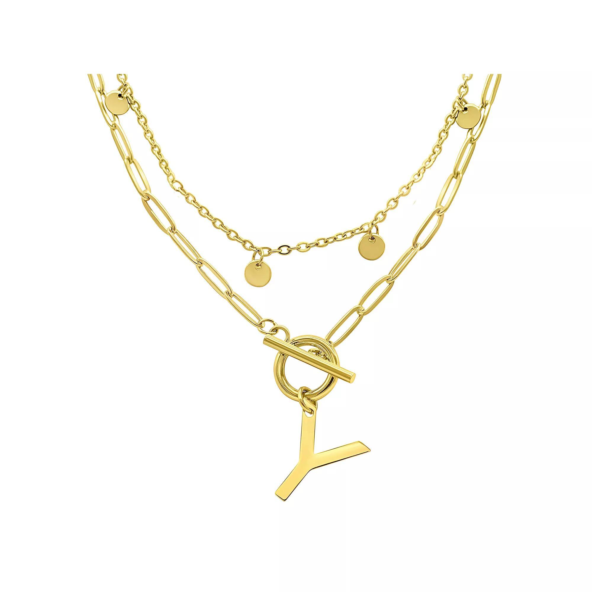 Adornia 14k Gold Plated Layered Initial Toggle Necklace, Women's, Size: 17-19" ADJ Product Image