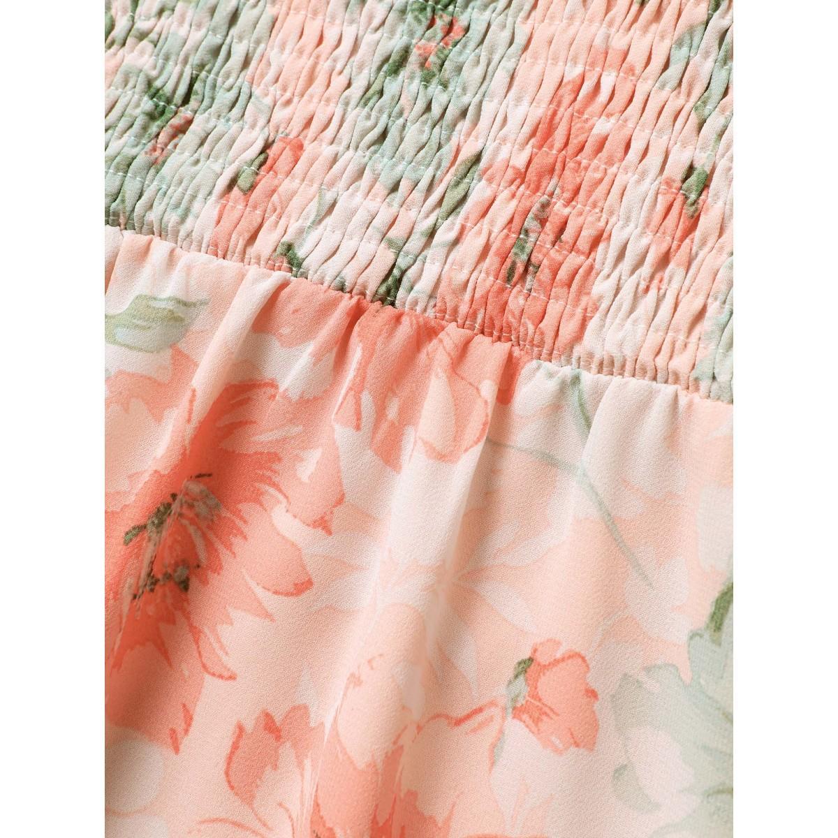 Plus Size Watercolor Floral Shirred Ruffle Hem Cami Dress Crepe Women Elegant Shirred Strapless Sleeveless Curvy BloomChic 26/4X Product Image