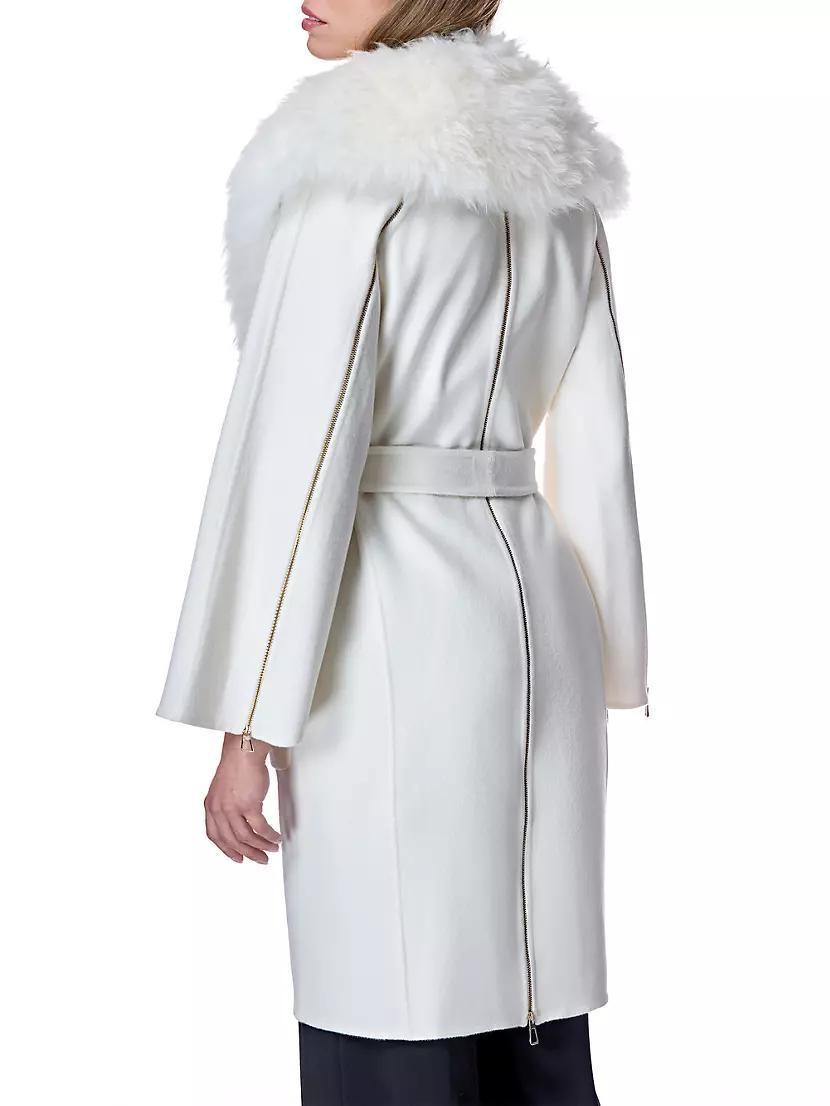 Wool Blend Belted Fur Trim Coat Product Image