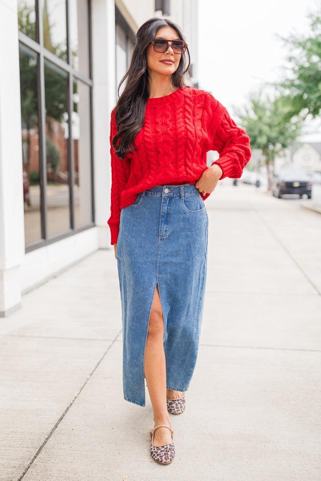 A Cozy Place Red Cable Knit Crew Neck Sweater FINAL SALE Product Image