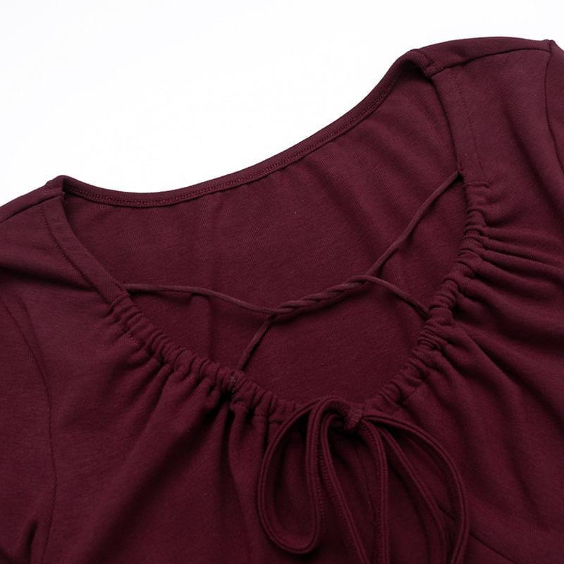 Long-Sleeve V-Neck Plain Bow Maxi Mermaid Dress Product Image