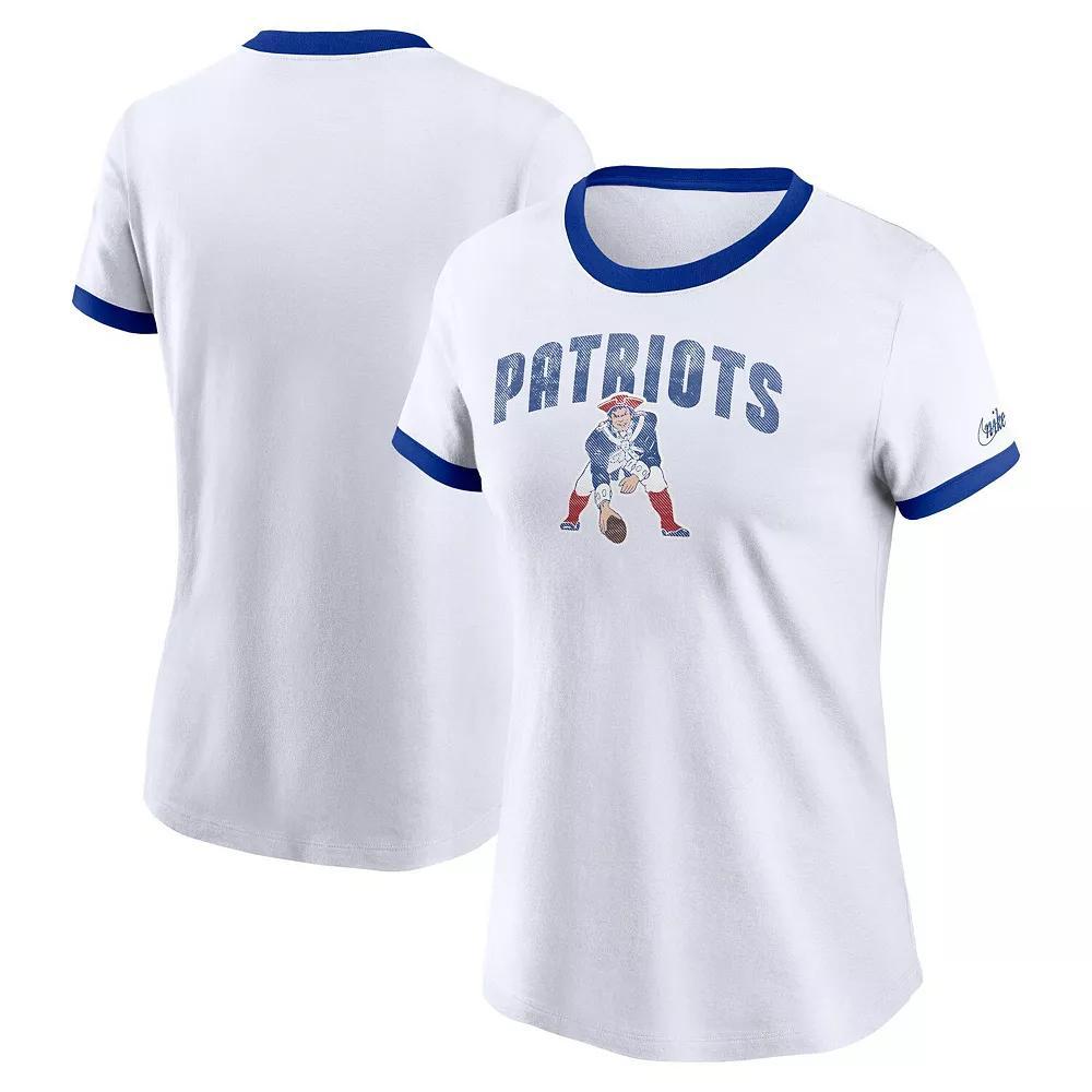 Women's Nike White New England Patriots Rewind Ringer T-Shirt, Size: Large Product Image
