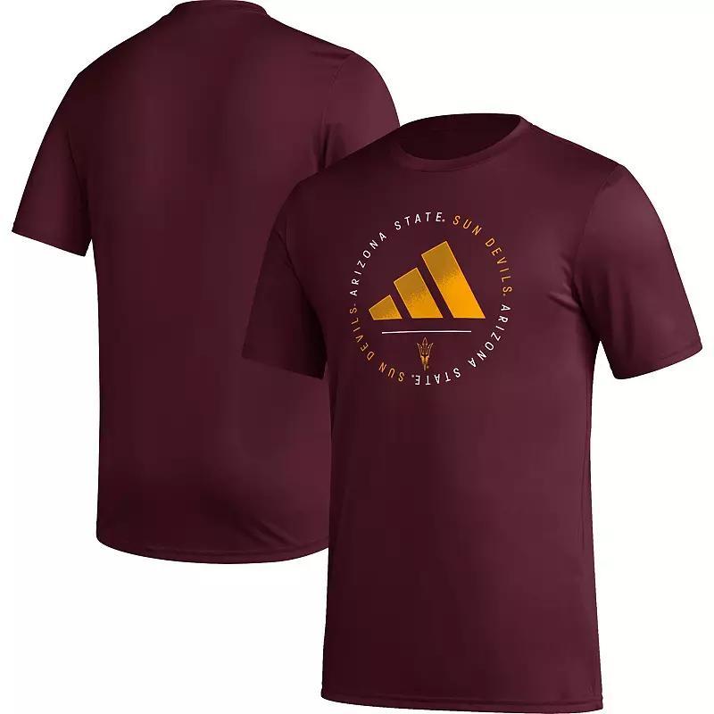 Mens adidas Maroon Arizona State Sun Devils Stripe Up Aeroready Pregame T-shirt Product Image
