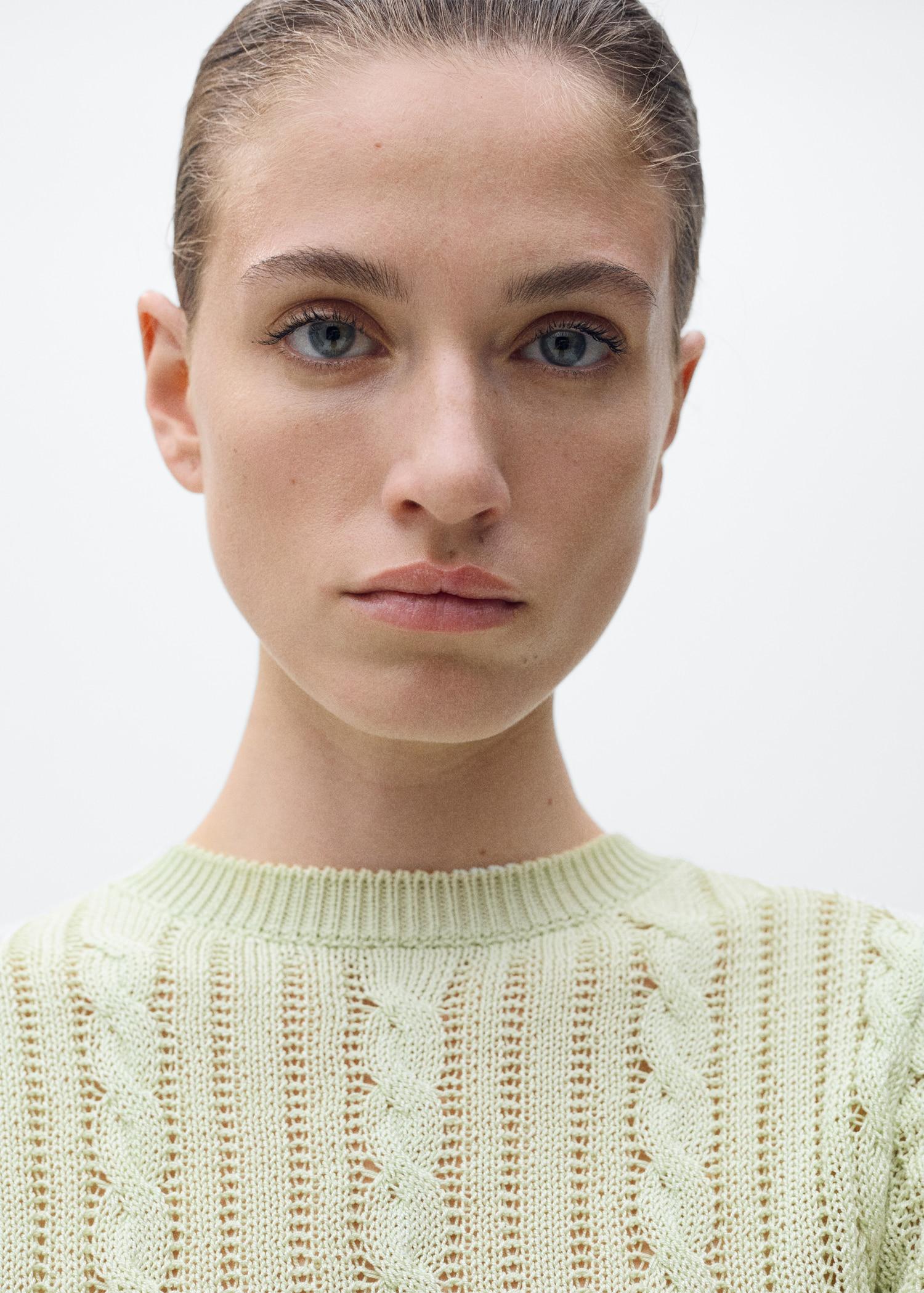 Short-sleeved cable-knit sweater - Women | MANGO USA Product Image