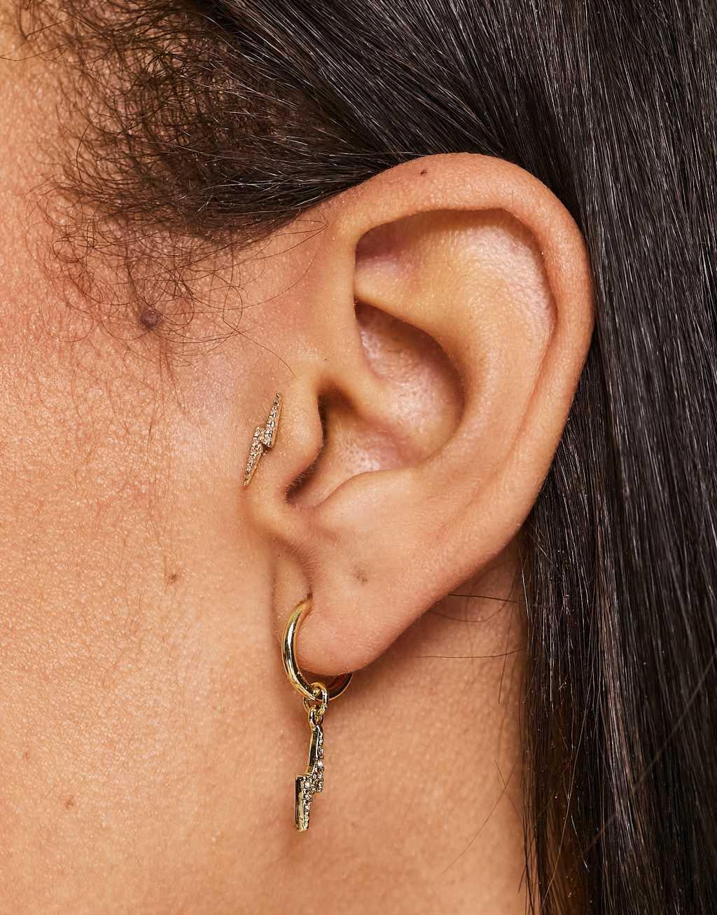 Pieces Exclusive 18k plated hoop earrings with lightning bolt drop Product Image