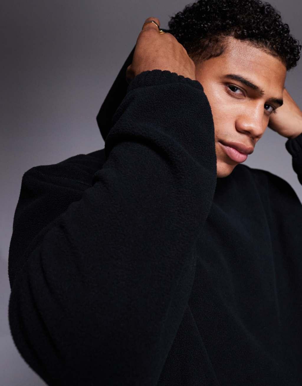ASOS DESIGN polar fleece hoodie in black Product Image