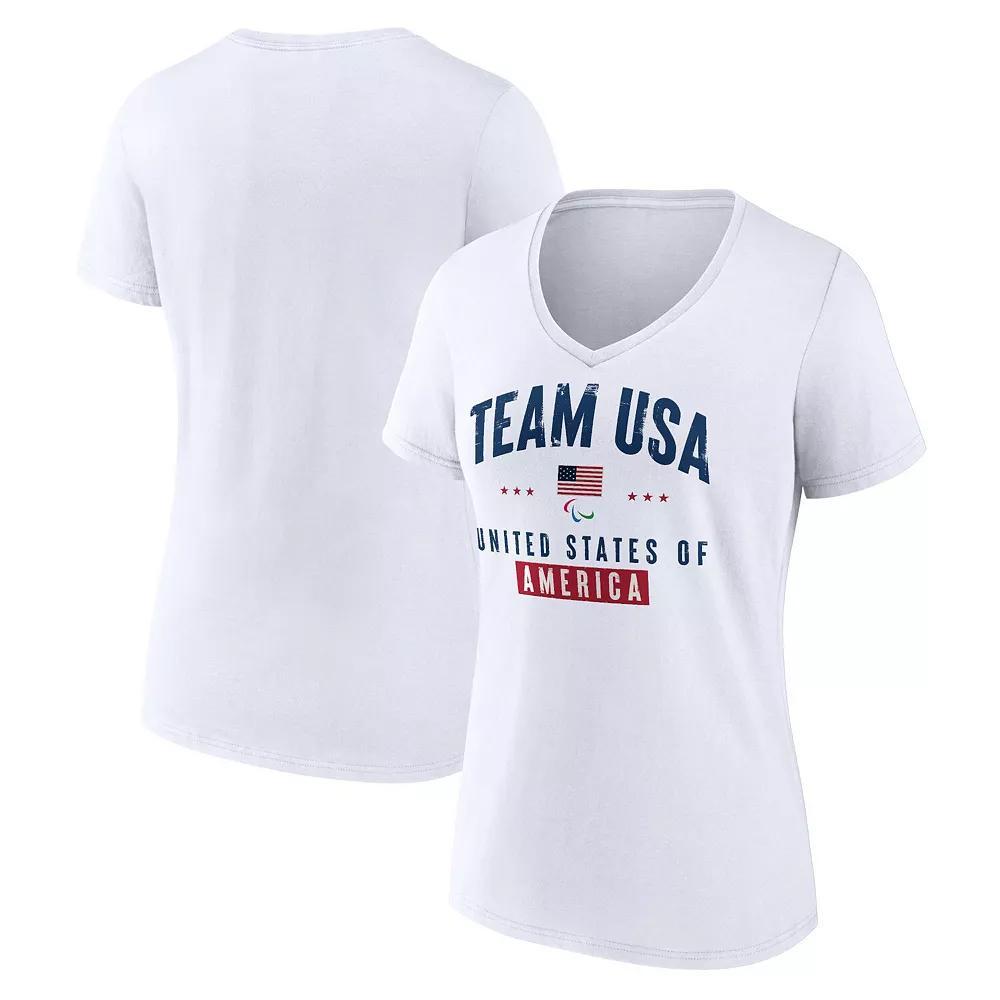Women's Fanatics Branded White Team USA Paralympics Historic Freedom V-Neck T-Shirt, Size: Small, Usa White Product Image