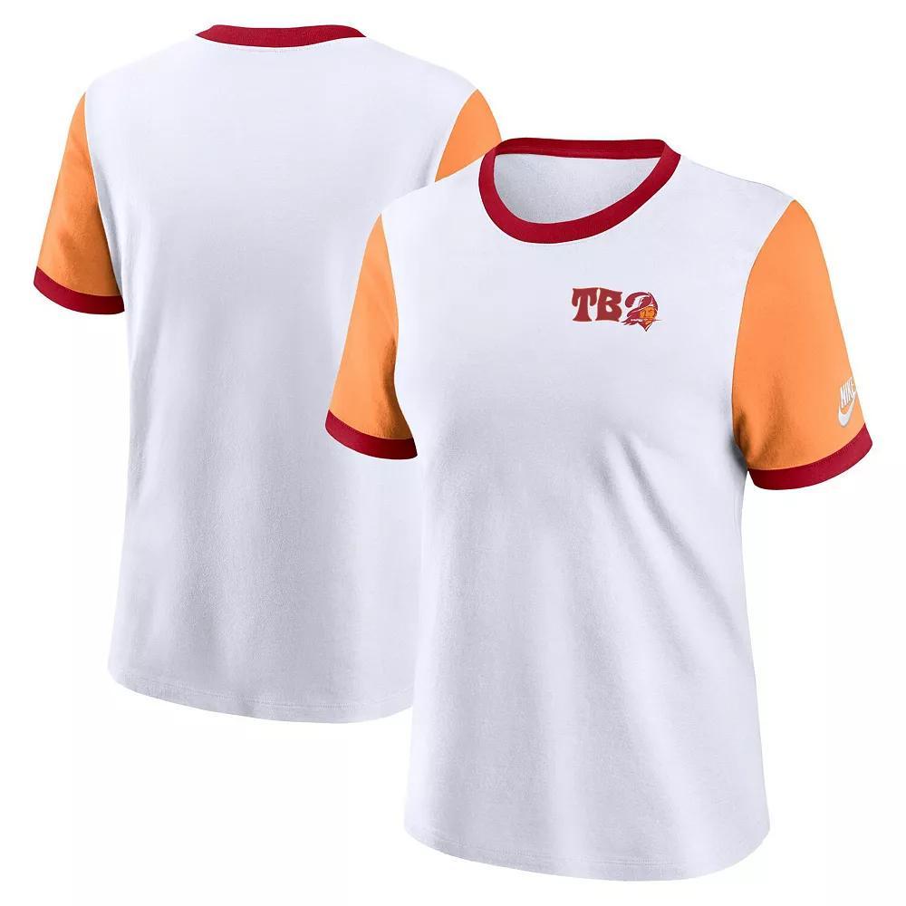 Women's Nike White/Orange Tampa Bay Buccaneers Rewind Ringer T-Shirt, Size: Large Product Image
