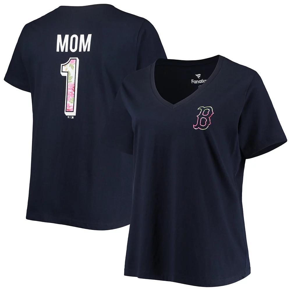 Women's Navy Boston Red Sox Plus Size #1 Mom 2-Hit V-Neck T-Shirt, Size: 1XL, Blue Product Image