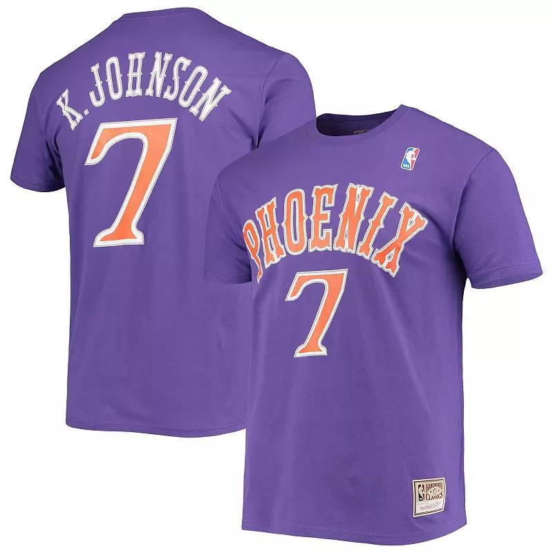 Men's Mitchell & Ness Kevin Johnson Purple Phoenix Suns Hardwood Classics Stitch Name & Number T-Shirt, Size: Small, Phx Purple Product Image