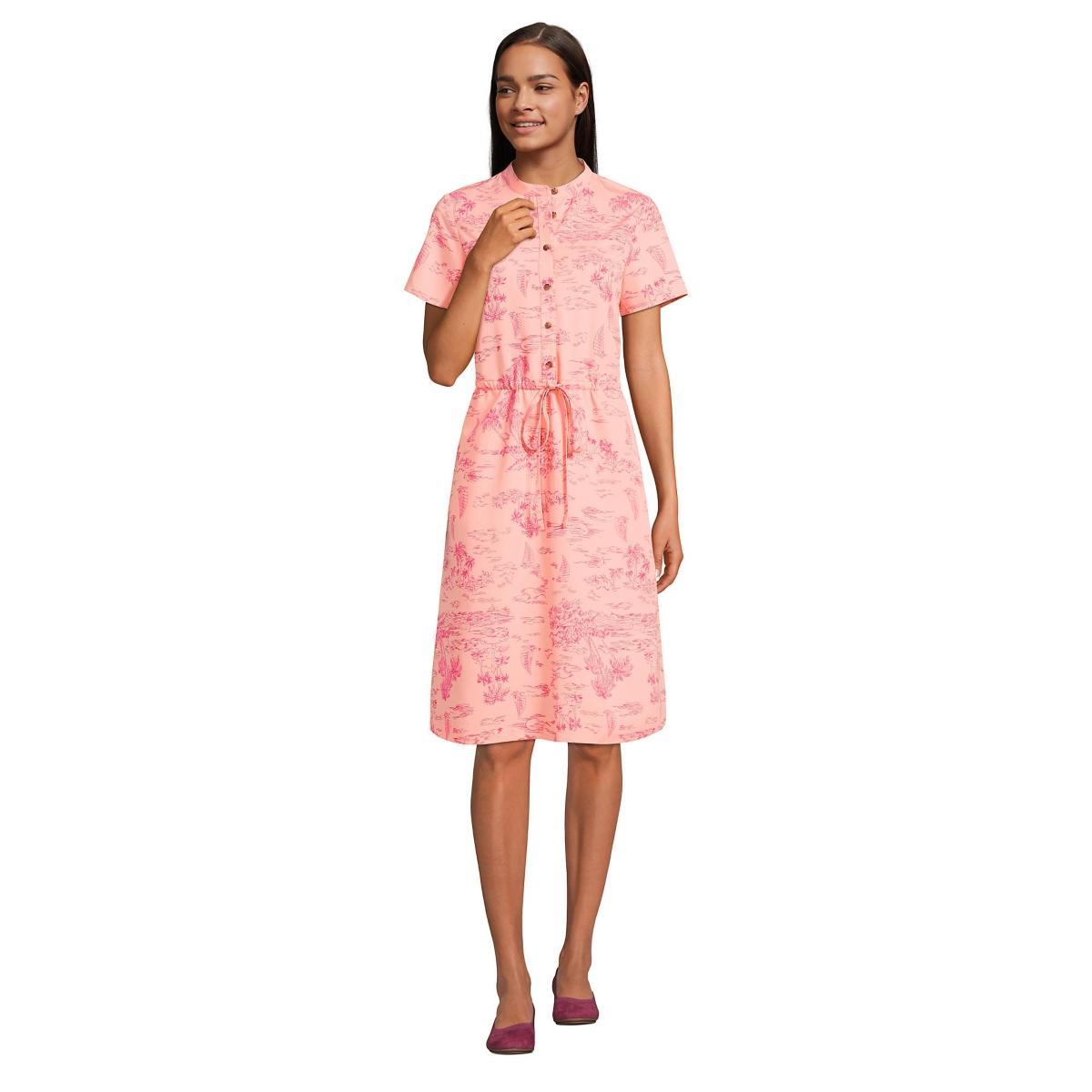Women's Lands' End Button Front Shirtdress, Size: XL, Lily Medallion Tile Product Image