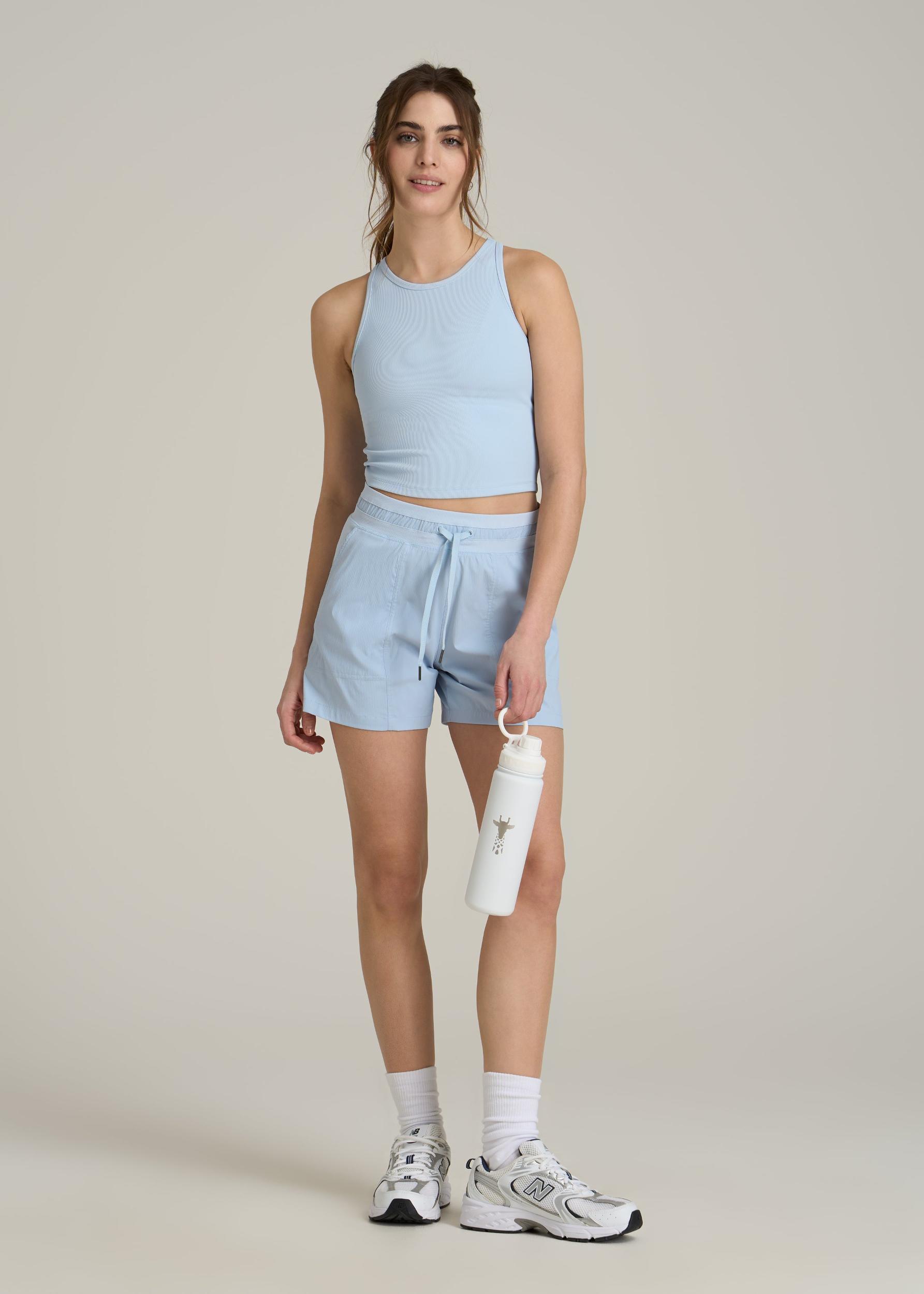 Cropped Ribbed Tank Top for Tall Women in Ice Blue Product Image