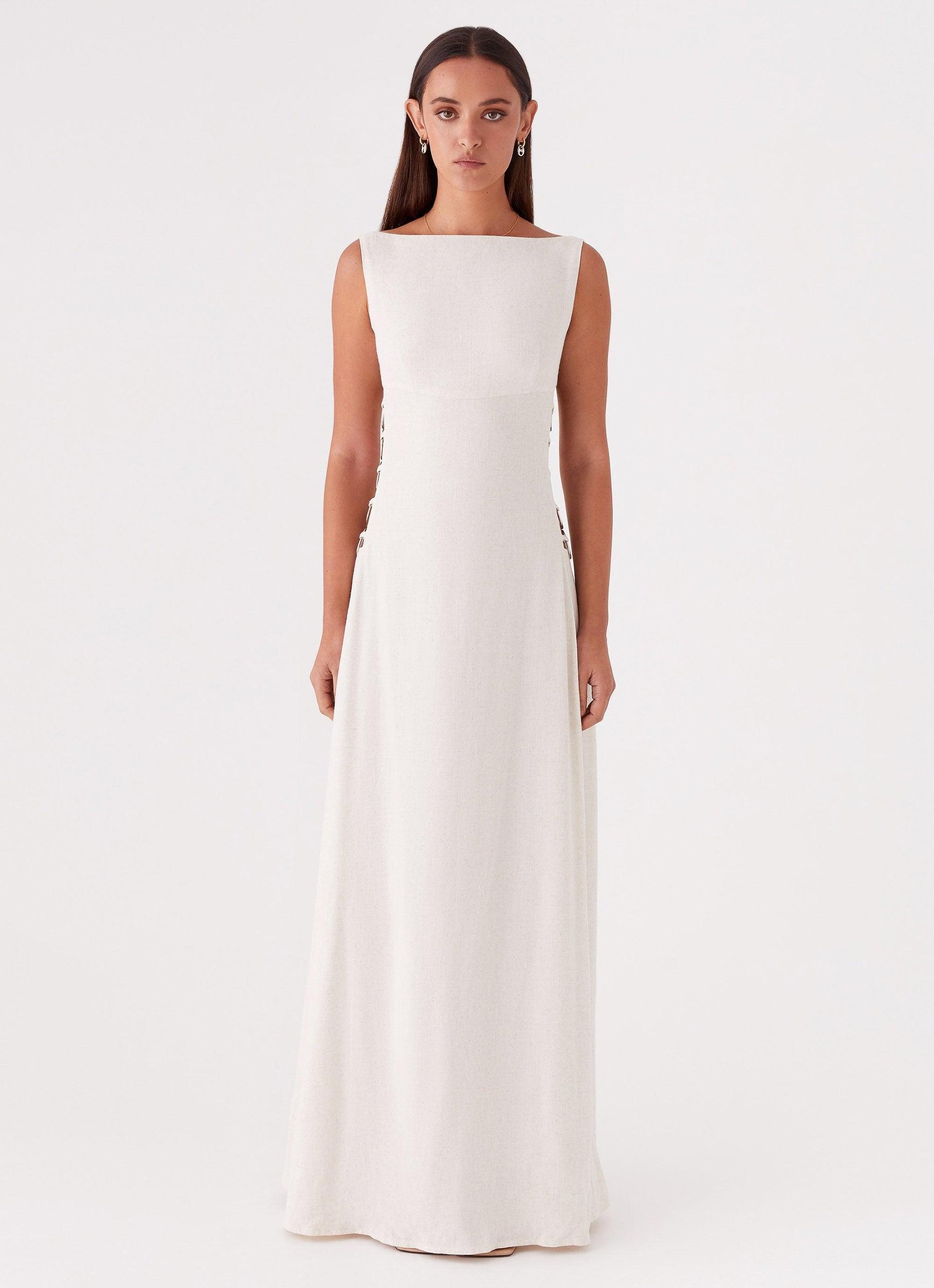 Catherine Linen Maxi Dress - Oatmeal Product Image