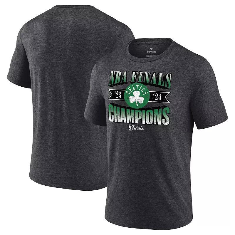 Men's Fanatics Heather Charcoal Boston Celtics 2024 NBA Finals Champions Full Court Pressure Retro Tri-Blend T-Shirt, Size: Small Product Image
