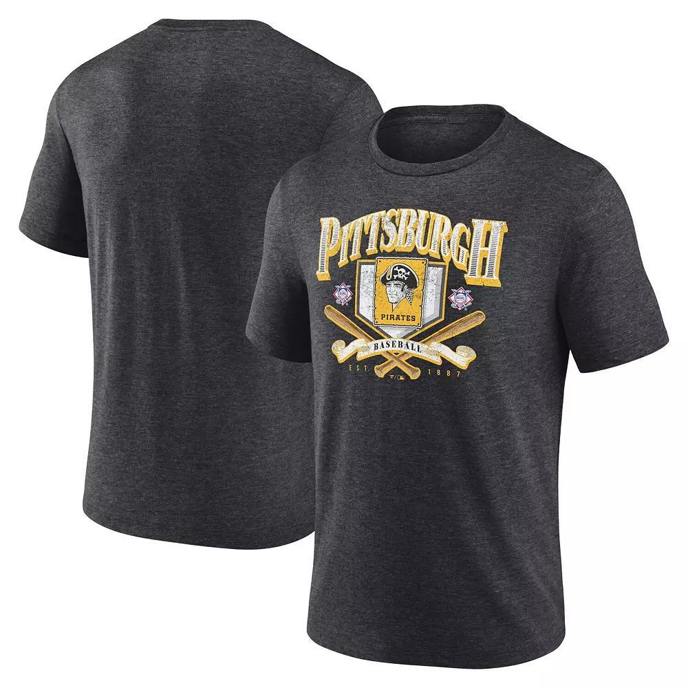 Men's Fanatics Branded Heather Charcoal Pittsburgh Pirates Home Team Tri-Blend T-Shirt, Size: Medium Product Image
