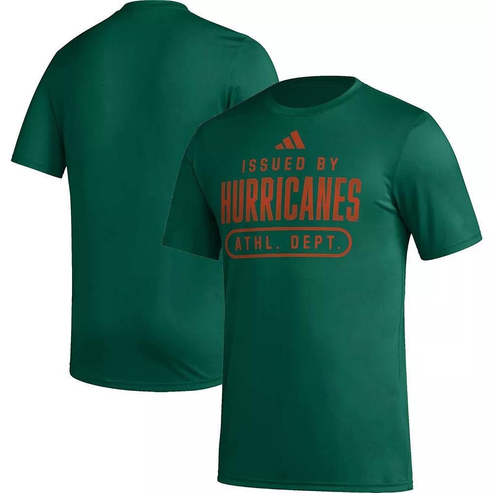 Mens adidas Miami Hurricanes Sideline AEROREADY Pregame T-Shirt Product Image