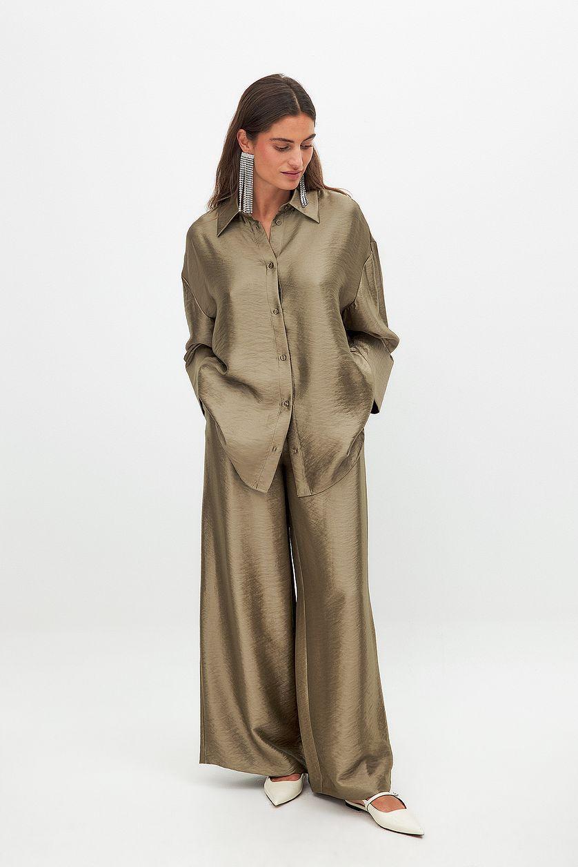 Shiny Mid Waist Pants Product Image