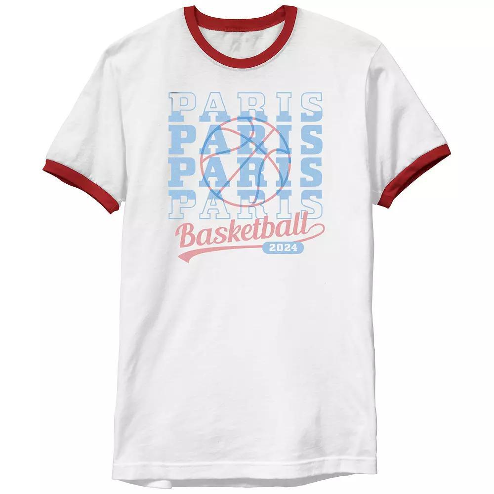 Men's Paris Basketball 2024 Ringer Graphic Tee, Size: XXL, White Red Product Image