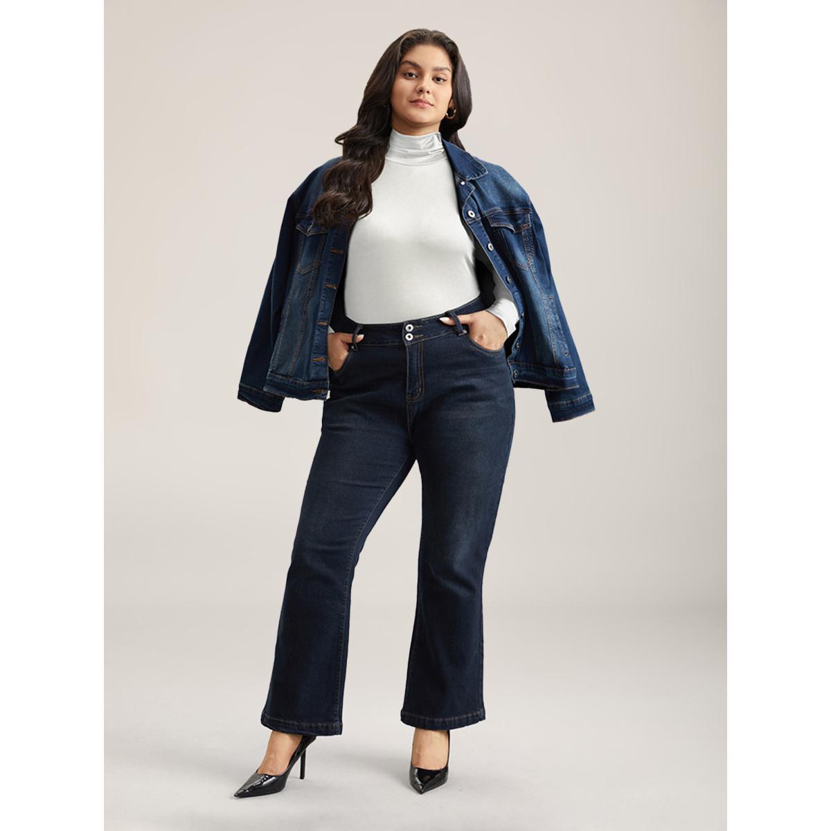 Plus Size Supersoft Essentials Solid Funnel Neck Knit T-shirt White Women Elegant Plain Plain Ruffled collar Bodycon Dailywear T-shirts BloomChic 12/L Product Image