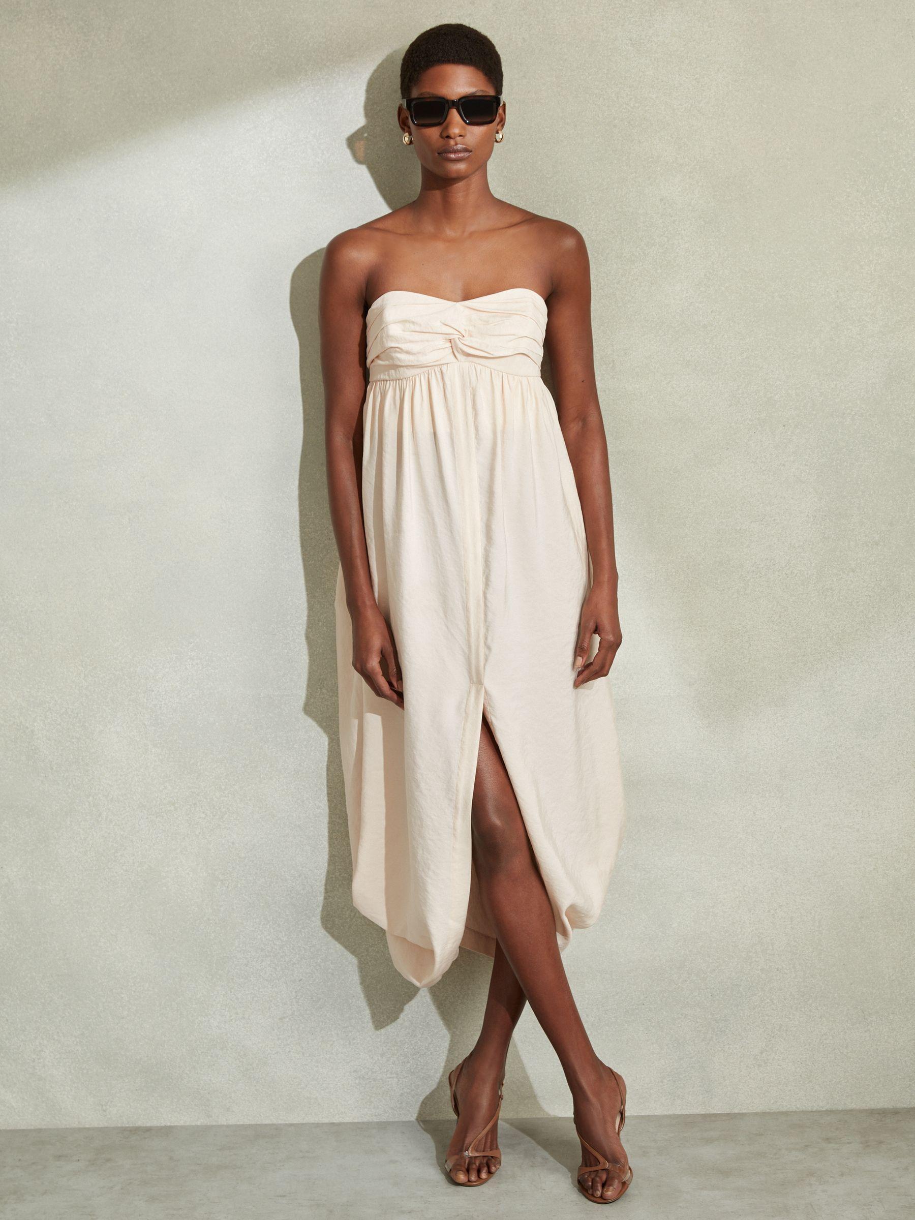Bustier Bubble Hem Parachute Midi Dress in Neutral Product Image
