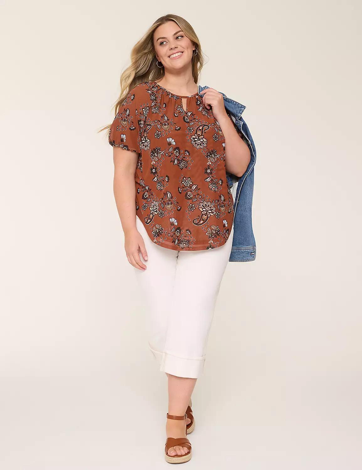 Bubble-Sleeve Notch-Neck Top Product Image