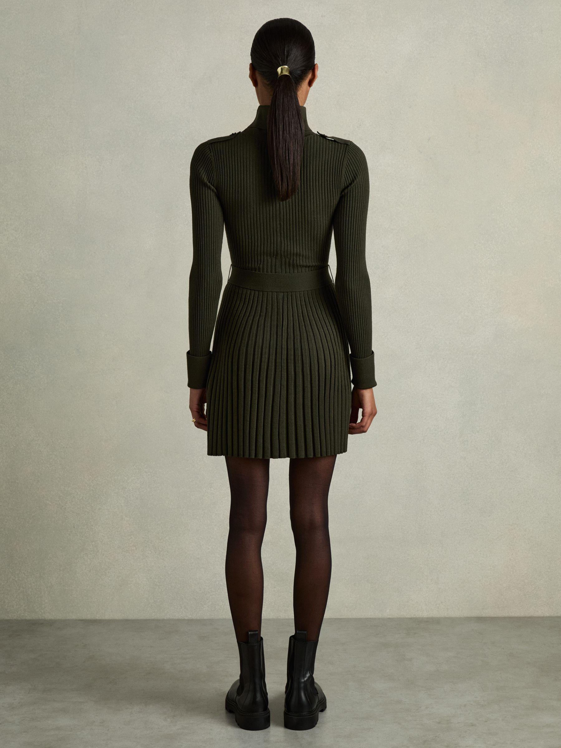 Roll-Neck Ribbed Mini Dress in Khaki Product Image