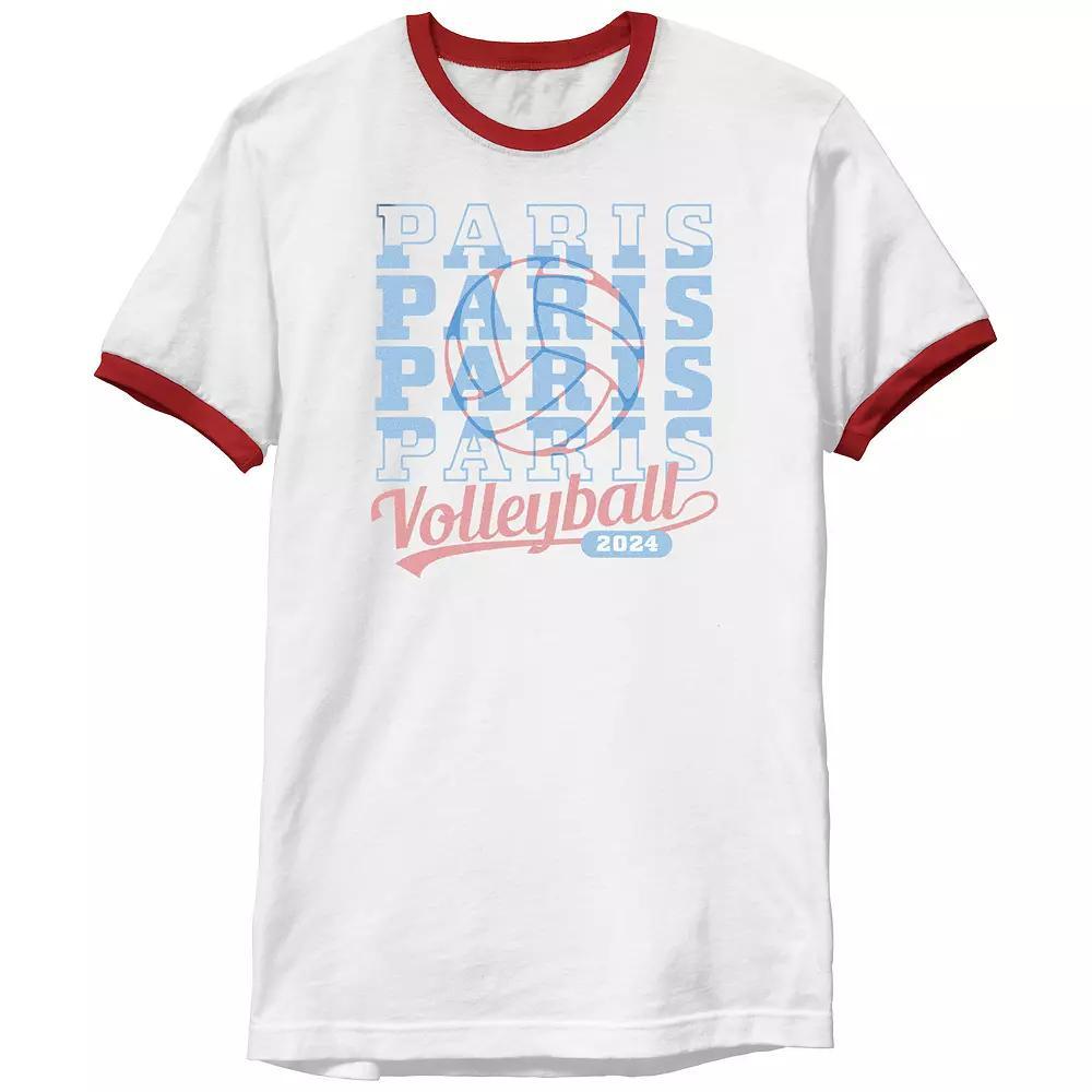 Men's Paris Volleyball 2024 Ringer Graphic Tee, Size: Large, White Red Product Image